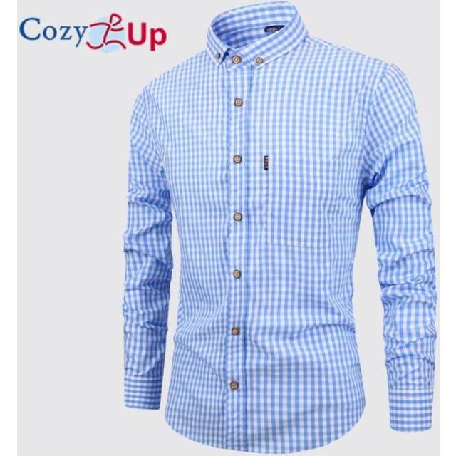 (blue, 3XL) Cozy Up Men Plaid Cotton Casual Slim Fit Long Sleeve Button Down Dress Shirts
