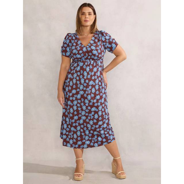 Live Unlimited Curve Flowers Midi Dress, Brown