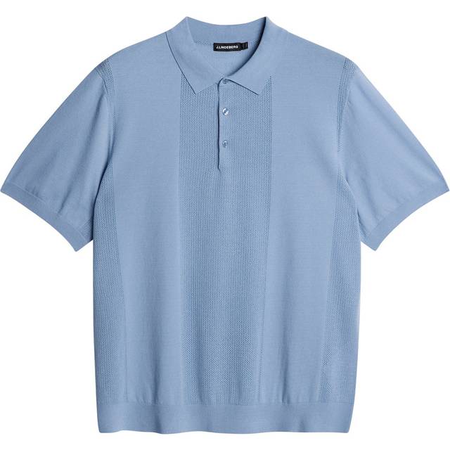 Reymond Solid Stripe Polo Herr, M, Rain Washed