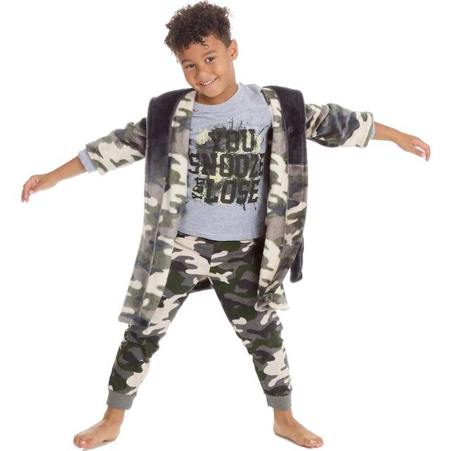 (Green, 4-5 Years) Kids Boys 3-Piece Nightwear Set Dressing Gown Pyjama Top Bottoms Size 2-13 Years