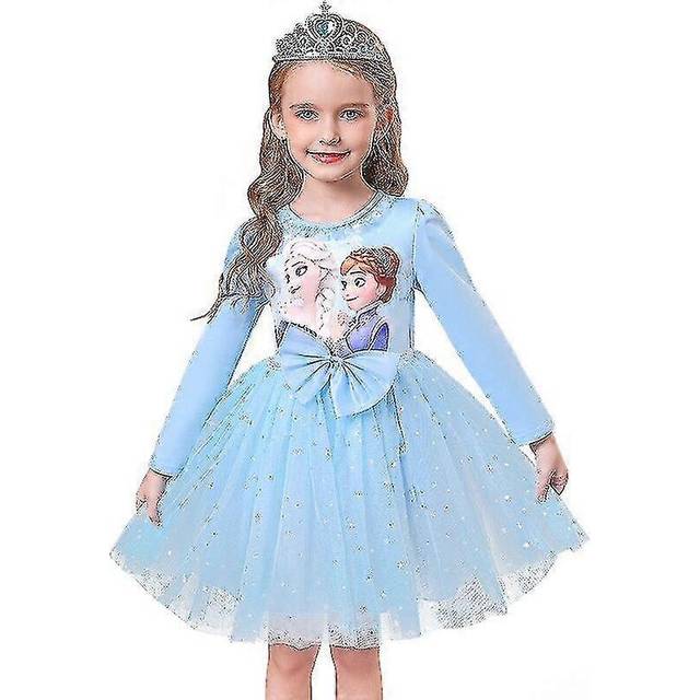 (5T, Blue) Girls Princess Elsa Fall Dresses Long Sleeve Anna Dresses Kids Birthday Party Prom Dress tao