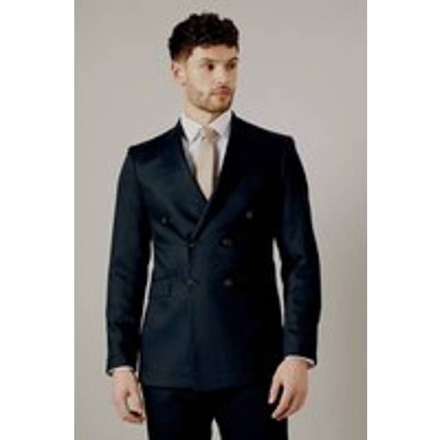 Mens Navy Herringbone Double Breasted Blazer - 36R