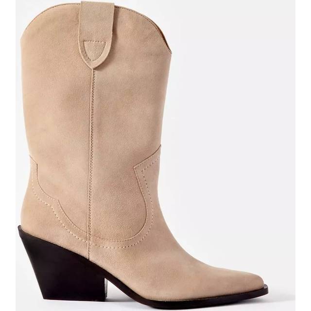 Mint Velvet Annie Suede Cowboy Boots, Natural