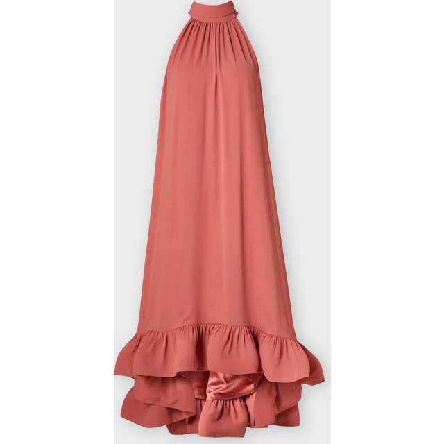 Malina Sabrina Halterneck Ruffle Maxi Dress, Terracotta