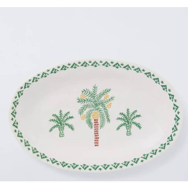 John Lewis Palm Tree Fine China Oval Platter, 31cm, Green