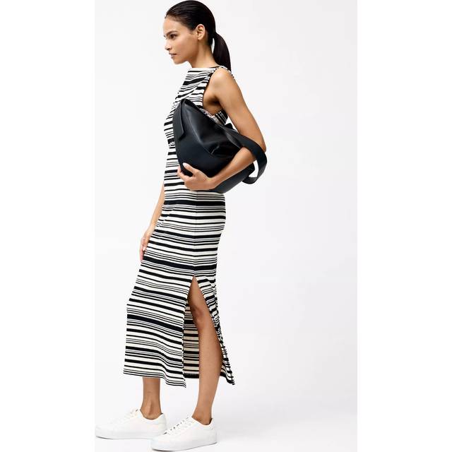 French Connection Sasia Stripe Rib Dress, Black/White