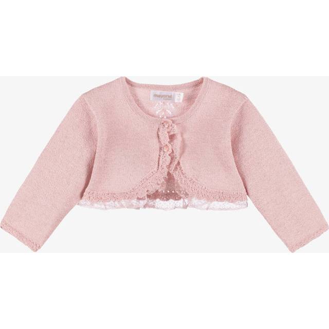 Mayoral Newborn Baby Girls Pink Lace Trim Bolero Cardigan - 6-9 month