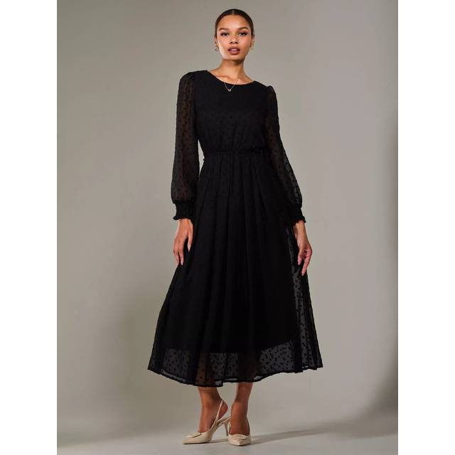 Jolie Moi Chiffon Long Sleeved Midaxi Dress, Black