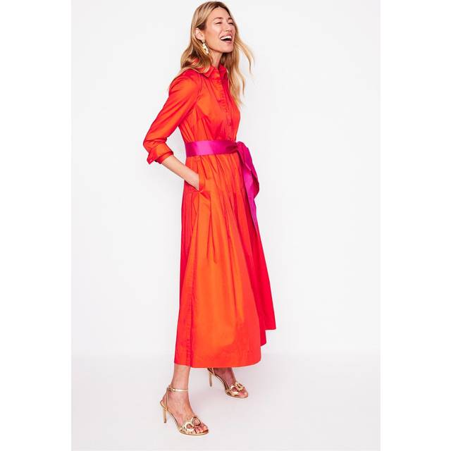 Boden Maxi Pleated Shirt Dress, Firecracker Red