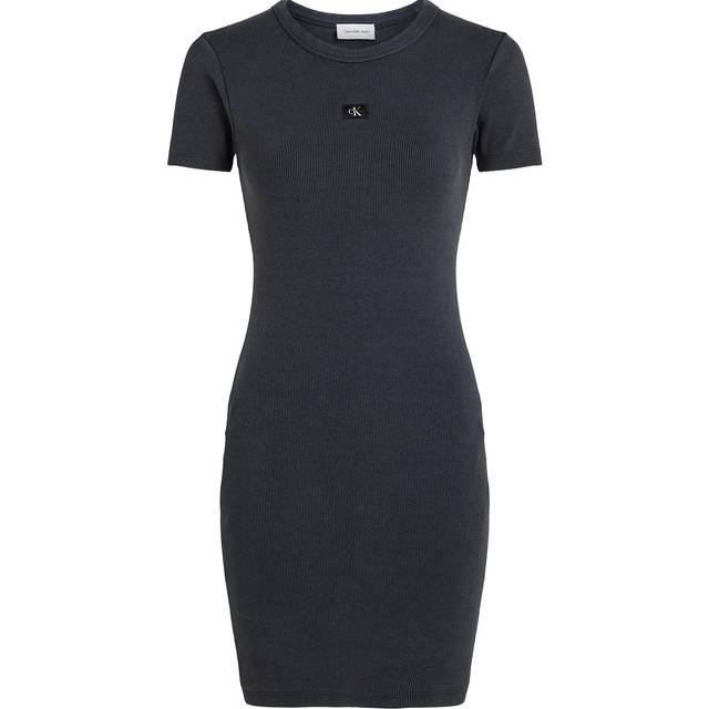 CALVIN KLEIN JEANS Washed Woven Label Rib Dress |Svart |XL