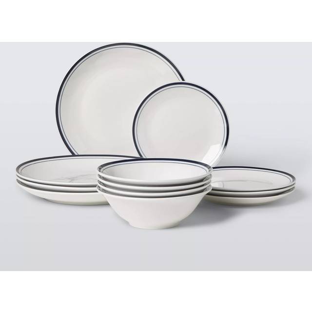 John Lewis Bistro Porcelain Dinnerware Set, 12 Piece, White/Navy