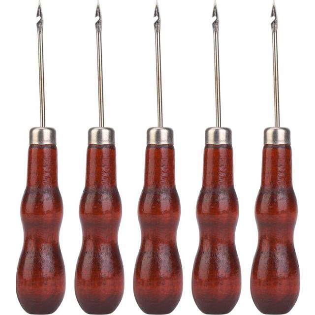 5Pcs Crochet Hook  Wooden Handle Awl Hole Punch Crochet Hook Sewing Stitching Awl Tool Shoe Repair Crochet Hook