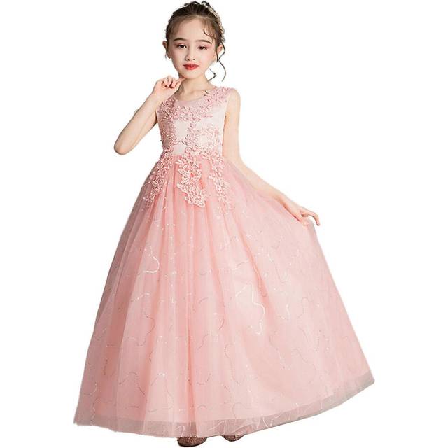 (120, Pink) Kids Lace Pageant Ball Gowns, Flower Girl Dress for Wedding, Princess Tutu Dress for Girls