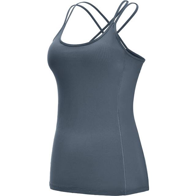 (XXL, dark grey) Yoga Tank Top Women Running Built in Shelf Bra Sports Compression Strappy Back Activewear Fitness Sleeveless Workout Tops