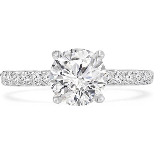 Majesty Diamonds MD240287-5.5 1.5 CTW Round Lab Created Diamond Shared-Prong Solitaire with Accents Engagement Ring in 14K White Gold - Size 5.5
