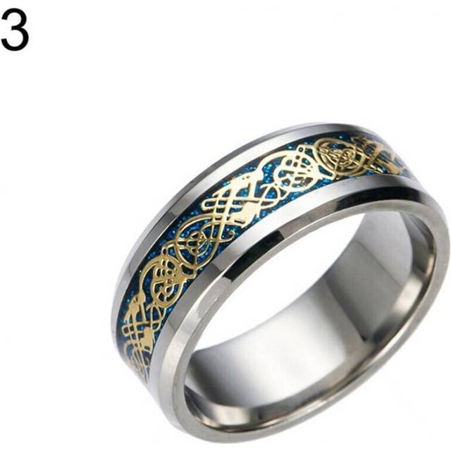 (blue,golden, US 8) Stylish Men Titanium Steel Smooth Surface Wedding Band Finger Ring Jewelry Gift