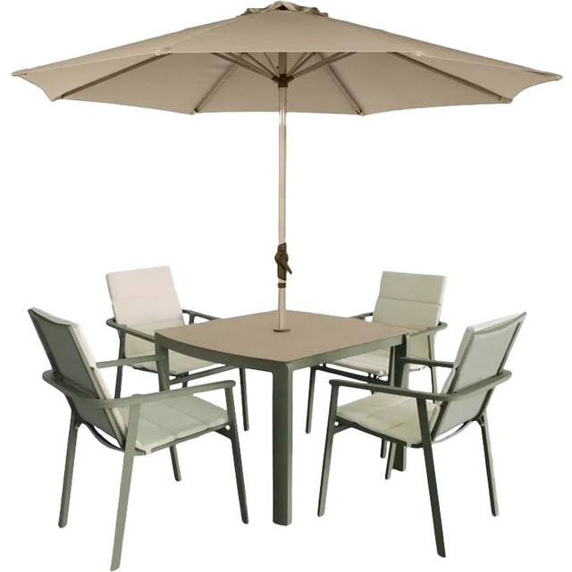 LG Outdoor Tuscany 4-Seater Square Garden Dining Table & Chairs Set with Parasol