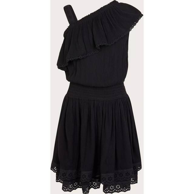 Monsoon Kids' Asymmetric Broderie Frill Dress, Black