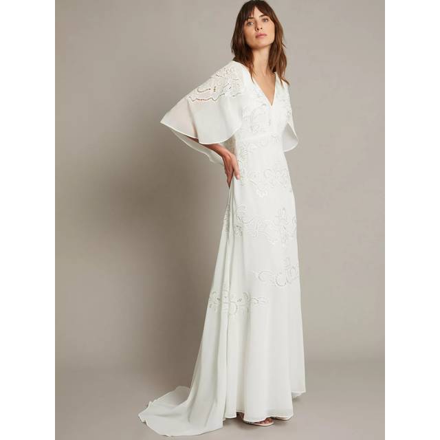 Monsoon Cali Embellished Cape Sleeve Wedding Dress, Ivory