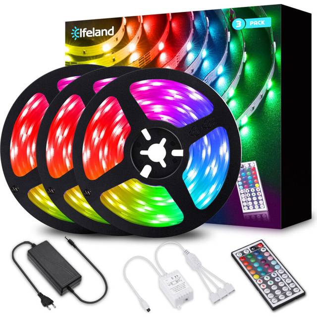 (UK Plug) 3*4M 5050 RGB LED Strip Light Non-Waterproof + Controller + Remote Control + 12V 5A Power Supply