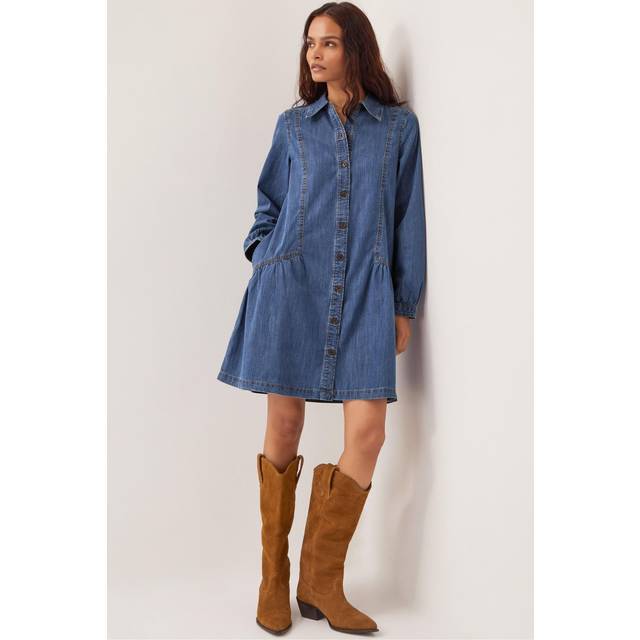 Monsoon Isla Denim Smock Shirt Dress, Blue