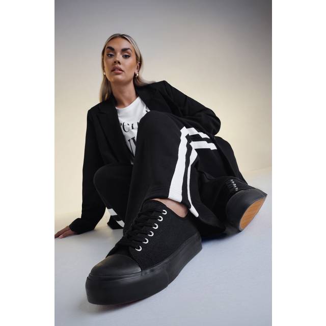 Black Canvas Trainers In Wide E Fit & Extra Wide eee Fit - 6E