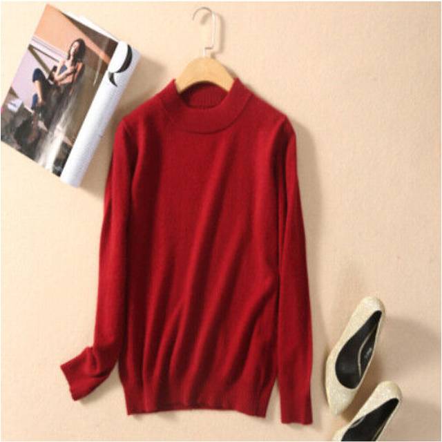 (Wine red, S/UK 8) Women's sweater turtleneck sweater fine knit sweater knit sweater 2023