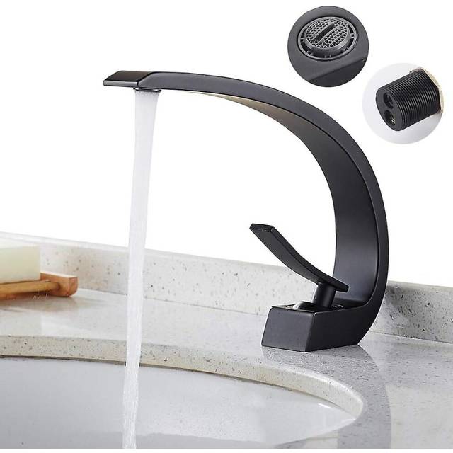 (As show, One size) Waterfall Type Single Hole Washbasin Faucet, Chrome Plated Brass Bathroom Mixer, Faucet Deluxe Main Design (black)