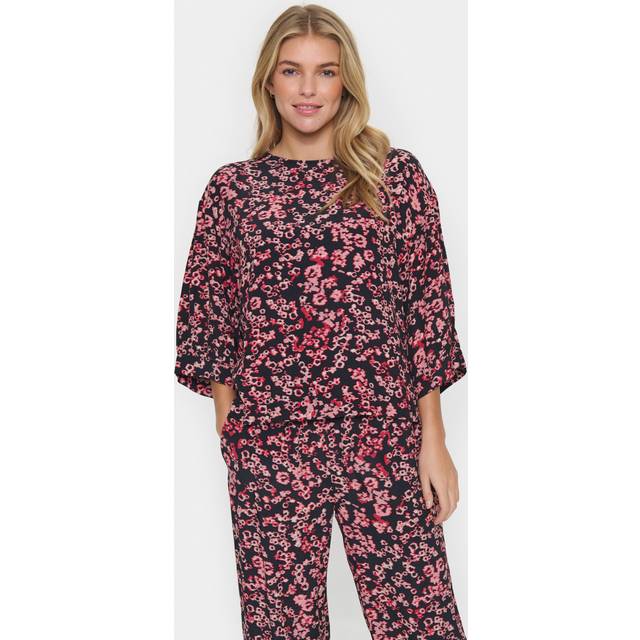 Saint Tropez, Blusar & Skjortor , Dam, XL, Svart Fluid Blooms Blus - multicolor (XL)