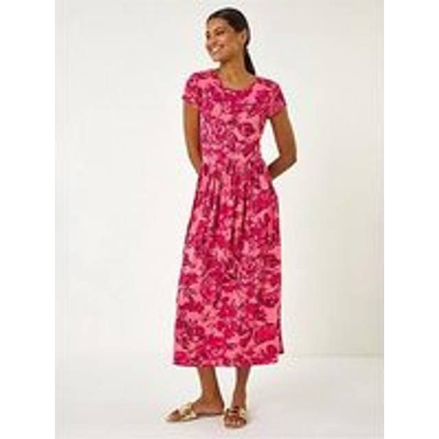 Roman Pink Floral Print Pocket Midi Dress - Size 12