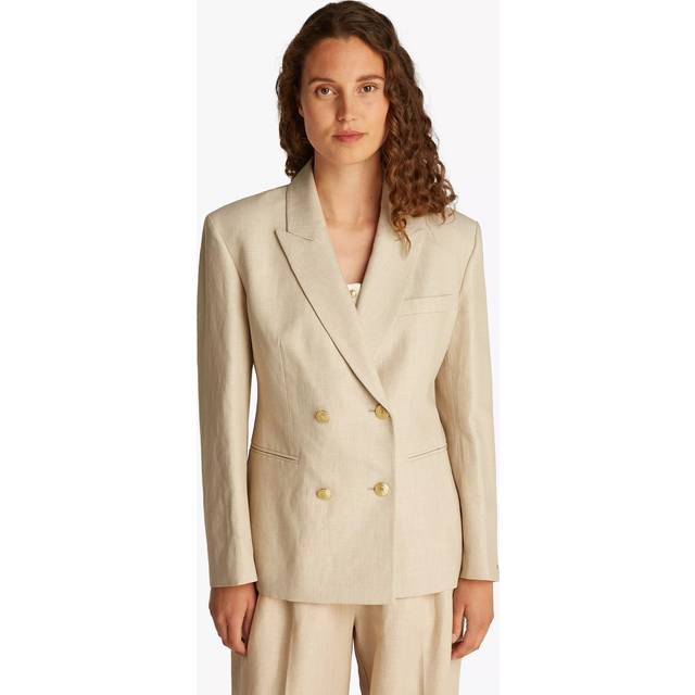 Linen Blend Slim Fit Blazer - CLASSIC BEIGE - EU38
