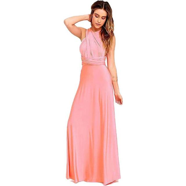 (M, Pink) 2025 New Women&#39;s Evening Long Maxi Bridesmaid Dress Convertible Multi Way Wrap Formal 40% Off