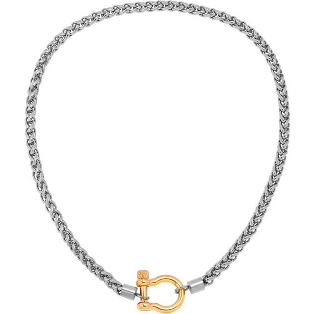 "Wolentty Heavy Screw Anchor Shackle Wheat Necklace 18.5"""""""" Foxtail Chain Gift for Valentine's Day (Gold/Silver)"