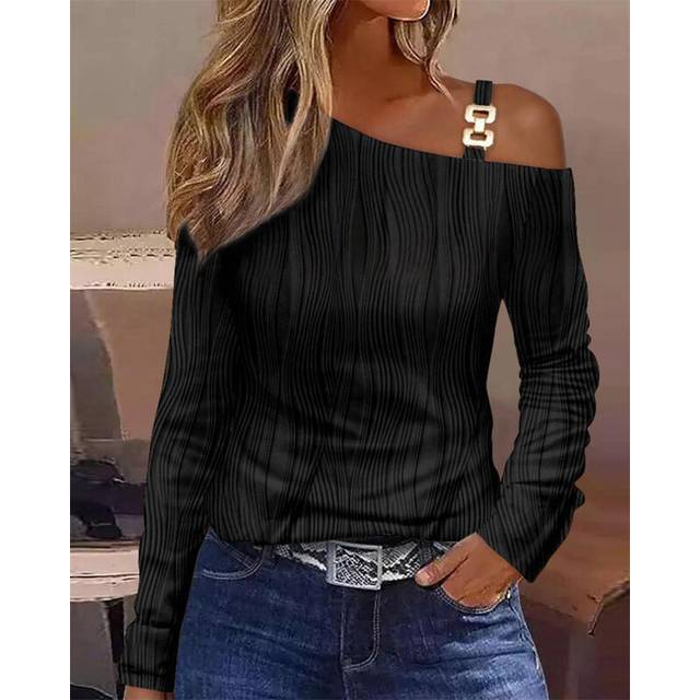 (ST23161 Black, M) Women Fashion Long Sleeve Blouse Off Shoulder Sexy Shirts For Women Autumn Loose Pullover Elegant Blouse  Casual White Tops