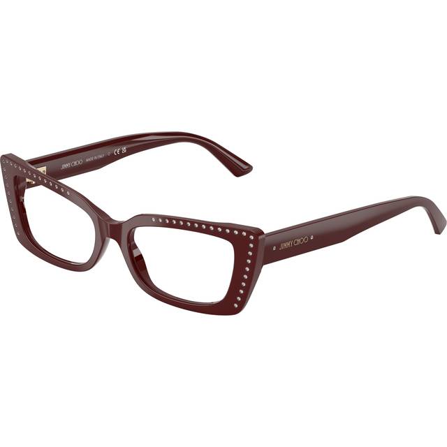 Jimmy Choo JC3018B 5057 Women&#39;s Eyeglasses Red Size 53 (Frame Only) - Blue Light Block Available - Cranberry Red With Gems (53)