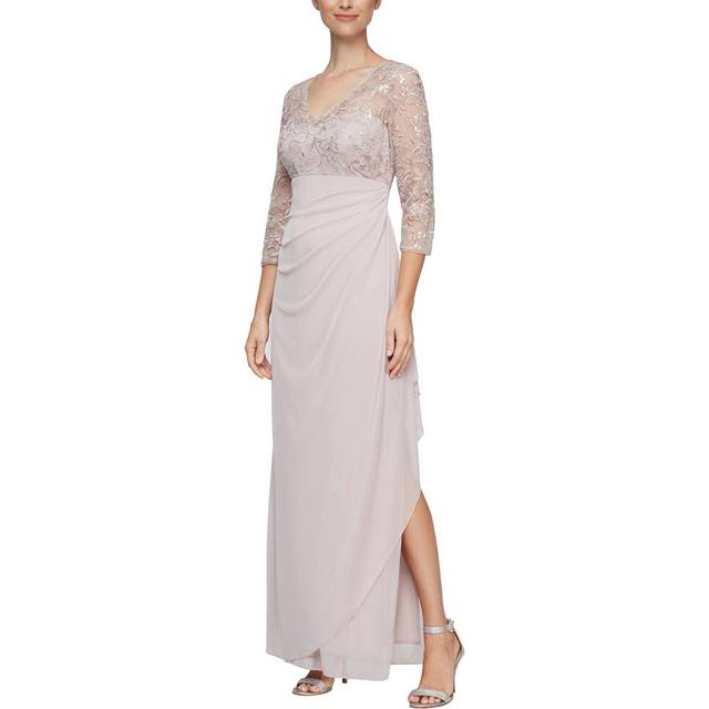 Alex Evenings Women's Long Lace Top Empire Waist Dress  Faded Rose  14