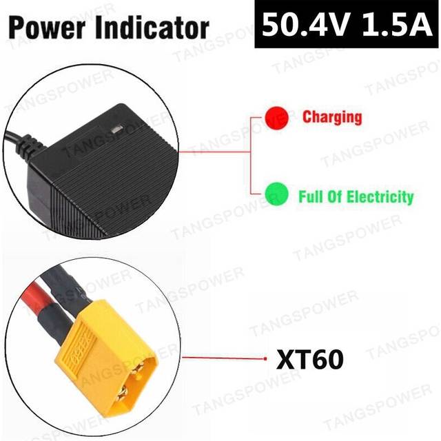 (XT60, US) 50.4V 1.5A lithium battery charger for 12Series 44.4V Li-ion battery pack electric bike electric scooter charger