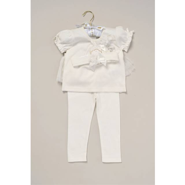 Rose Ribbon Detail Top, Tutu Leggings and Headband Outfit Set - Cream - 12-18 m