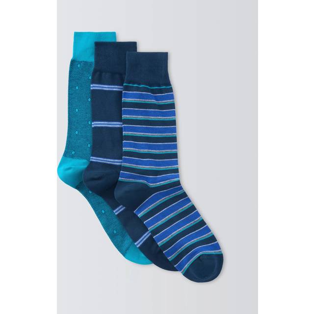John Lewis Made in Italy Stripe & Spot Cotton Mix Socks, Pack of 3, Blue Multi