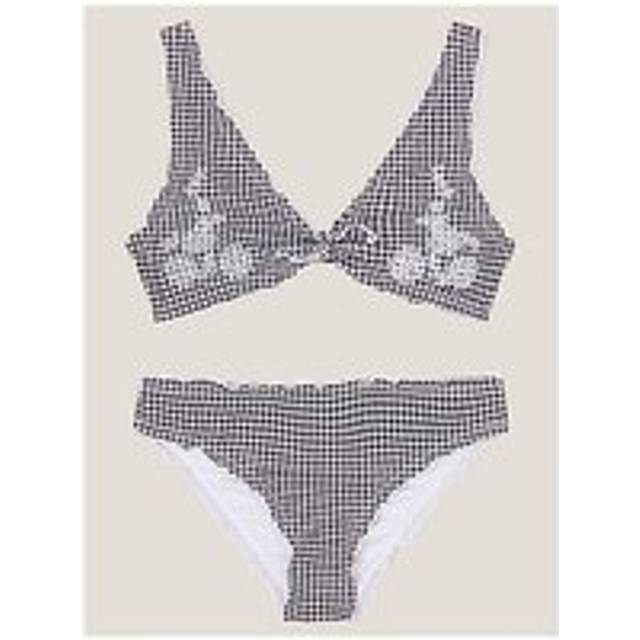 Monsoon Kids' Gingham Frill Bikini, Black