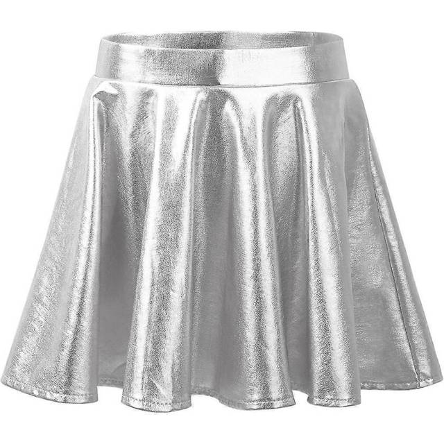 (14, Gold) Kids Girls Glossy Metallic Flared Pleated A-Line Mini Skater Skort Dance Skirts Athletic Shiny Scooter Skirt with High Waistband