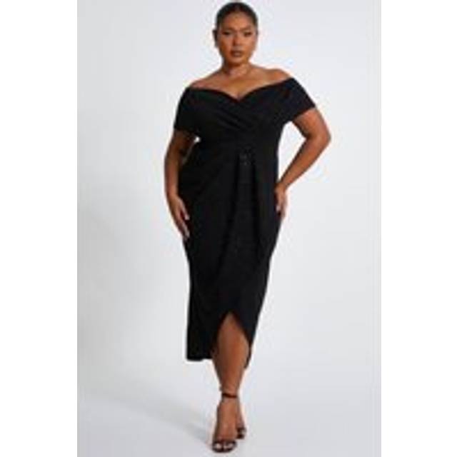 Womens Black Curve Glitter Bardot Midi Dress - 26