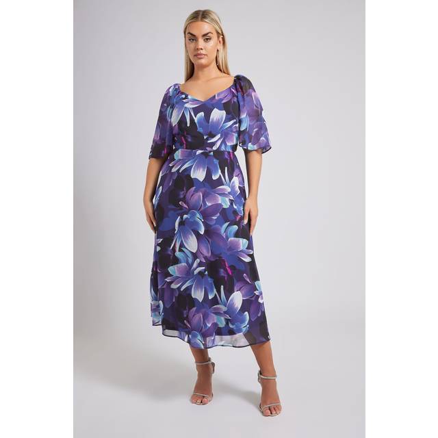 Yours London Curve Navy Blue Floral Print Vneck Maxi Dress, Women's Curve & Plus Size, Yours London - 16