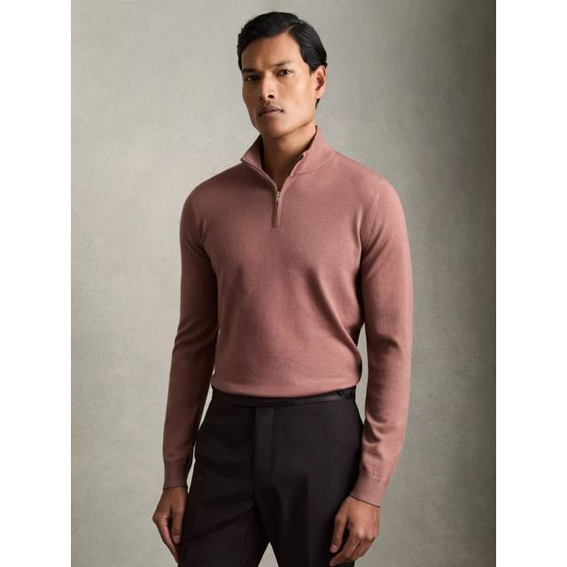 Blackhall Merino Wool Half-Zip Sweater - DUSTY BLUSH PINK - Beginning with men's tailoring in 1970's London, Reiss' design philosophy has endured for over five decades, maintaining the distinctive tailoring, sharp cuts, and contemporary prints it has become famous for to create investment pieces destined to stay in your wardrobe for seasons to come.