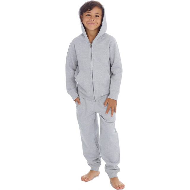 (Grey, 7-8 Years) Metzuyan Kids Boys Plain Tracksuit Zip Up Hoodie Joggers Cotton Rich Activewear Set Size 7-13 Years
