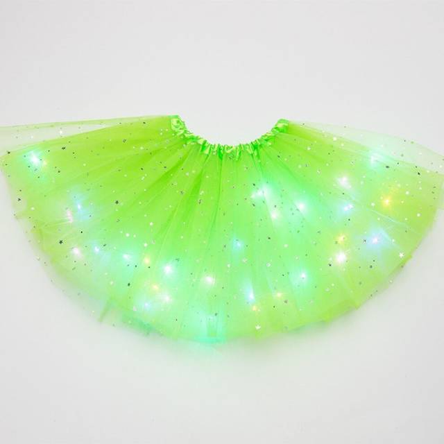(Fruit Green, 30 Cm Children's Star Style) Children's Sequin With Light Tutu Skirt Half-body Mesh Princess Skirt Led Tutu