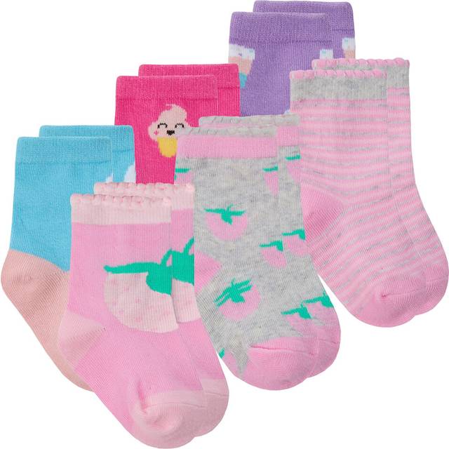 (Sweets & Fruits - 6 Pairs, 0-0) 3 Or 6 Pairs Baby Girls Socks Cotton Rich Novelty Mid Calf Crew Socks Scallop Edge Toddler Infant Socks Size Uk 0-0 0