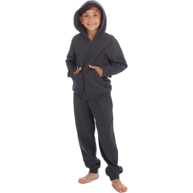 (Dark Grey, 13 Years) Metzuyan Kids Boys Plain Tracksuit Zip Up Hoodie Joggers Cotton Rich Activewear Set Size 7-13 Years