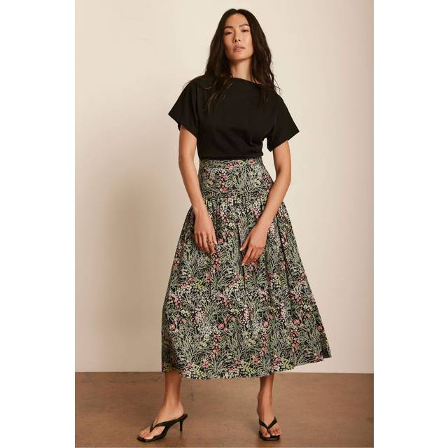 Mint Velvet Floral Print Midi Skirt, Green/Multi