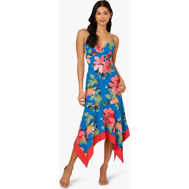 Adrianna Papell Handkerchief Hem Floral Midi Dress